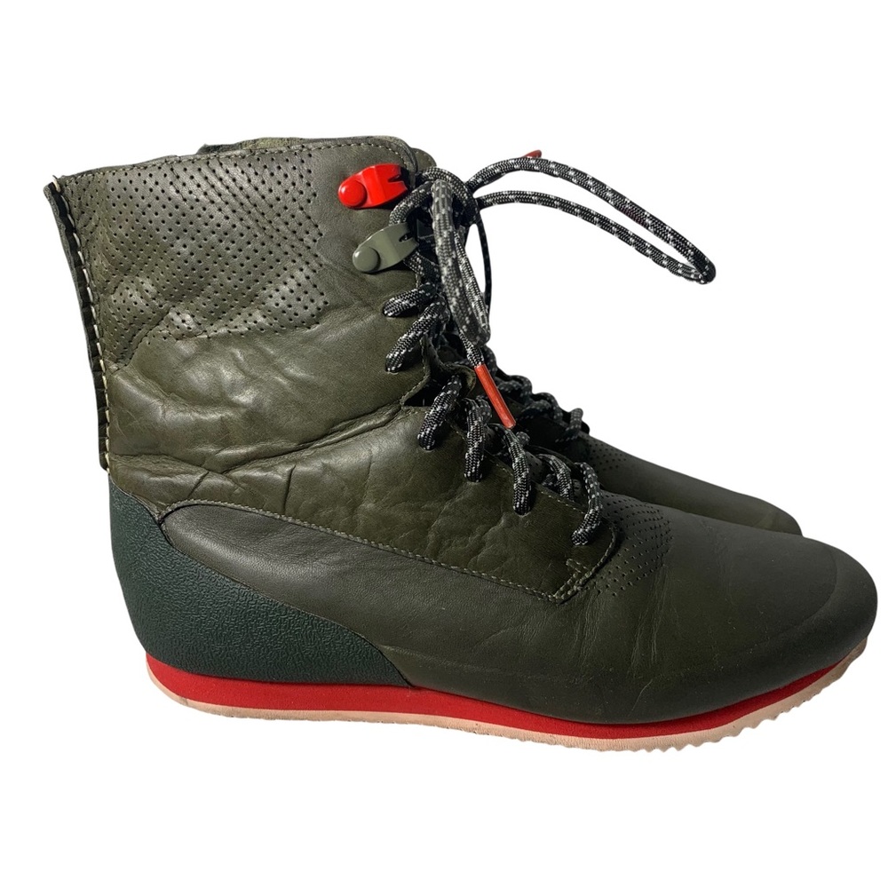 Nike NSW Sunburst III Leather Full Lace Hightop Sneaker Boot Olive Red Colorway